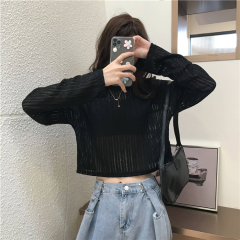 Real shot real price loose short long sleeve T-shirt women's Korean version of net red thin sunscreen base coat