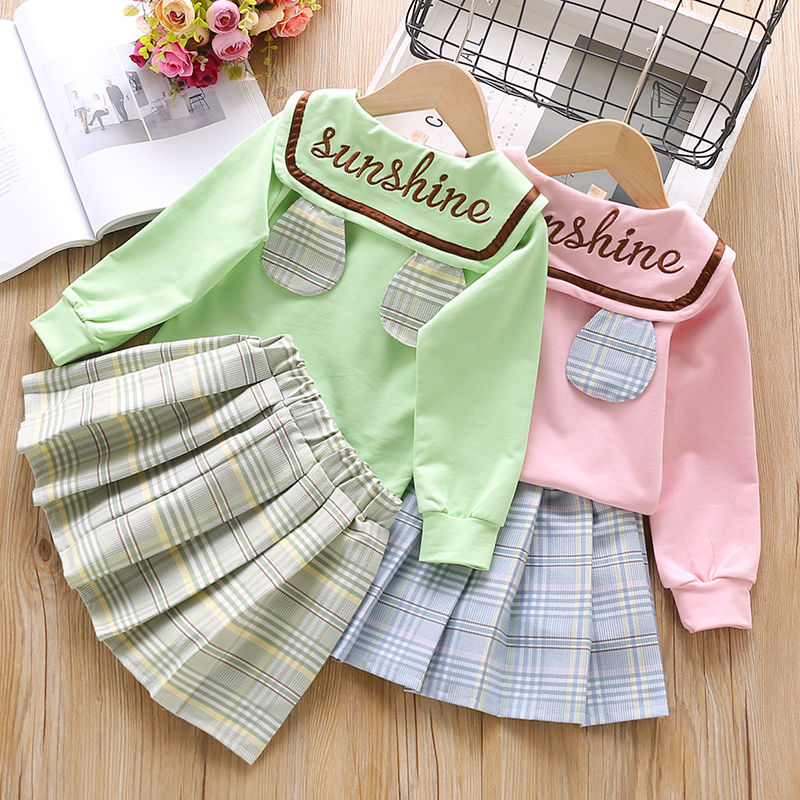 Girl's suit autumn dress foreign style new fashion girl's long sleeve two piece suit spring autumn fashion girl's suit