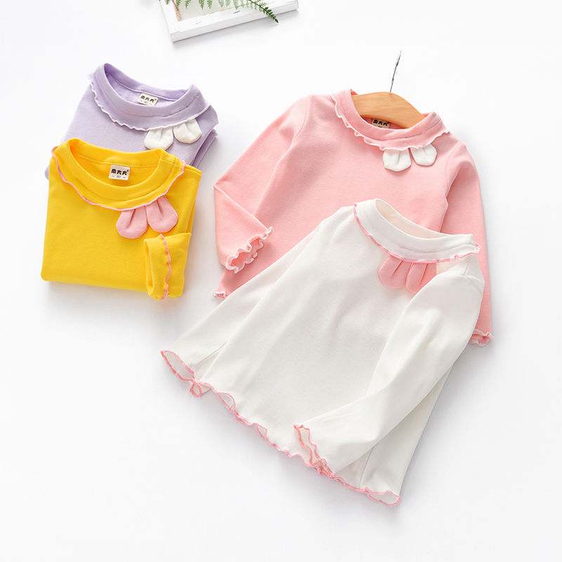 Girls' long sleeve bottomed shirt new spring clothes children's Auricularia edge top cute girl's rabbit ear T-shirt