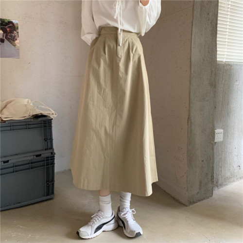 Real price neckline tie round neck long sleeve shirt + A-line skirt