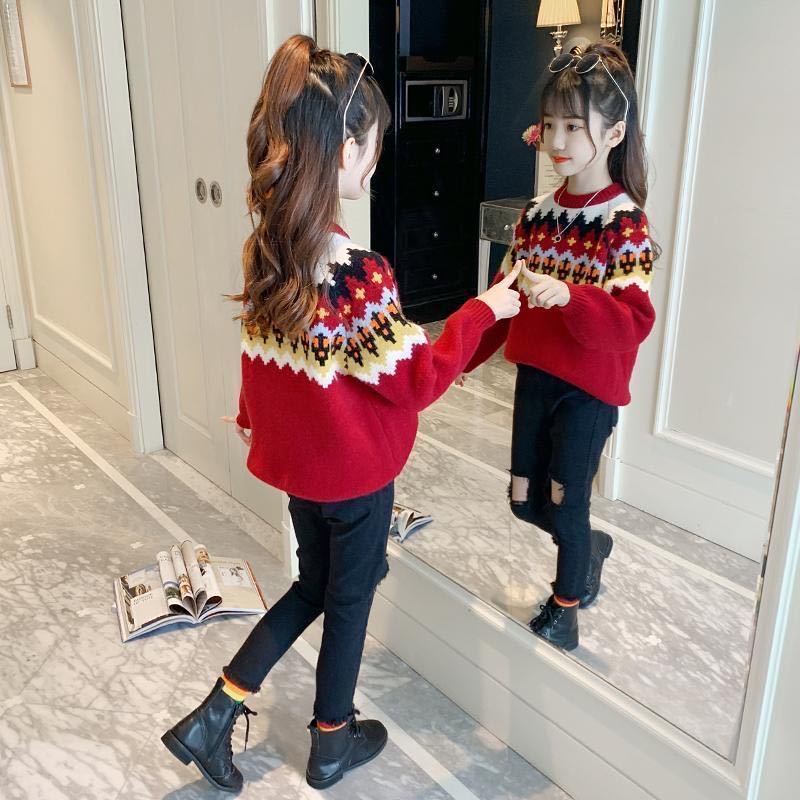 Girls' Pullover Sweater new children's clothing knitwear children's little girl's foreign style autumn and winter bottom coat thickened