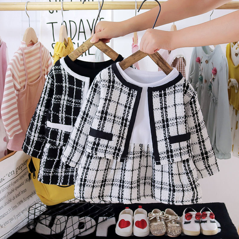 Baby girl's little fragrance suit children's autumn 2020 new coat net red lattice children's skirt two piece set