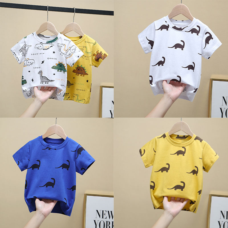 Cotton 2020 new boys and girls loose short sleeve cartoon Mini dinosaur summer children's T-shirt