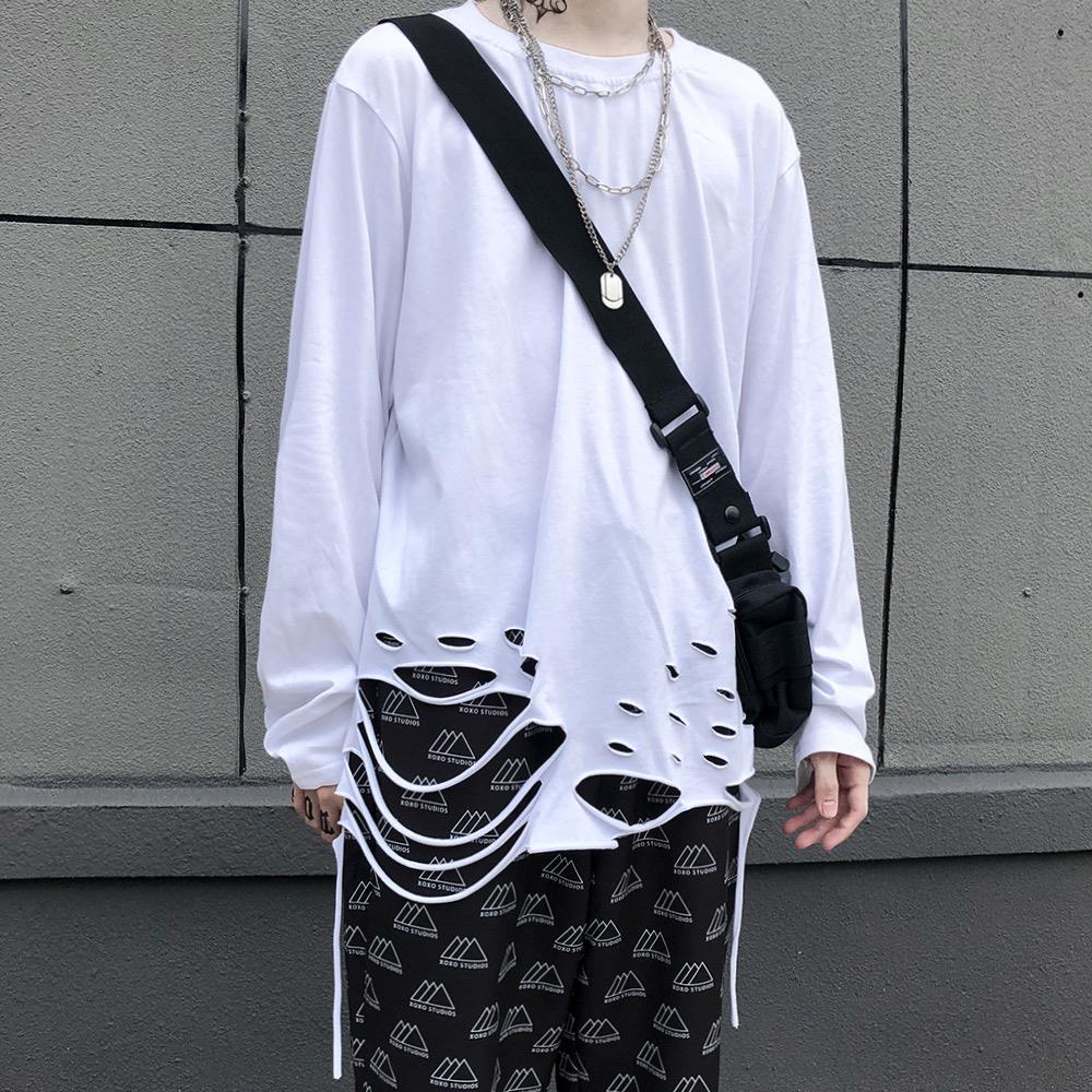 Autumn and winter Korean ins net red retro dark trend BF wind hole bottomed shirt men and women wear loose long sleeve T-shirt