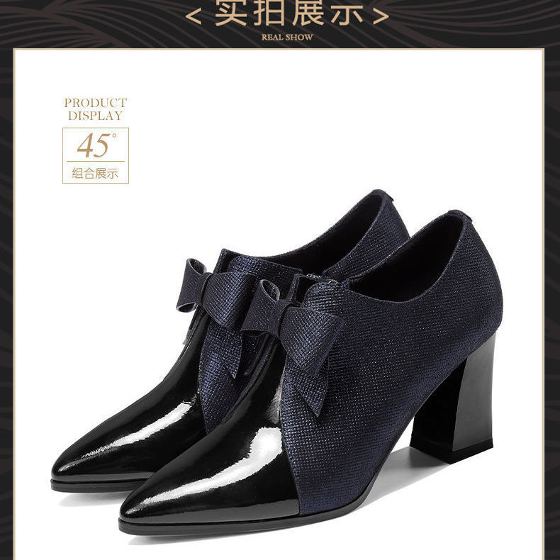 5cm deep mouth high heels women's spring and autumn new fashion bows versatile temperament pointed thick heel single shoes women