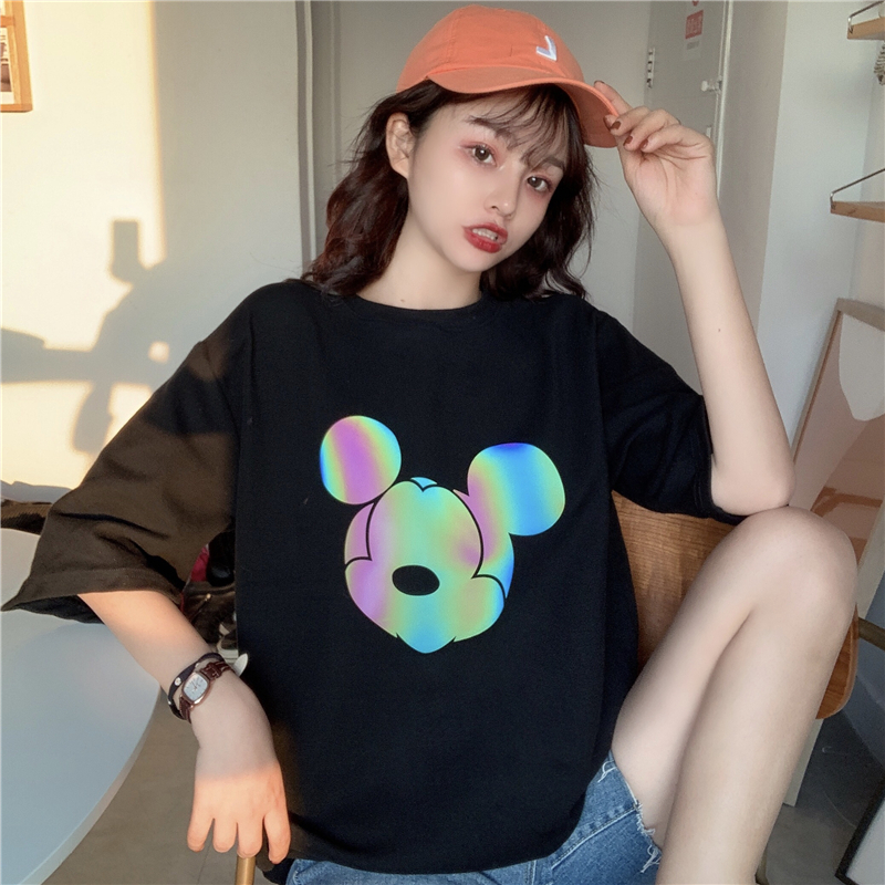 2021 reflective color changing cartoon printed Mickey short sleeve t-shirt female student