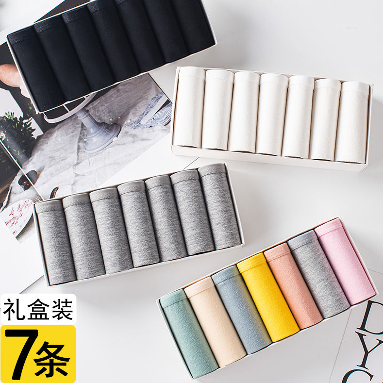 3 / 7 pairs of 95 cotton underwear female pure cotton Student Korean solid color medium waist breathable sexy girl's large briefs