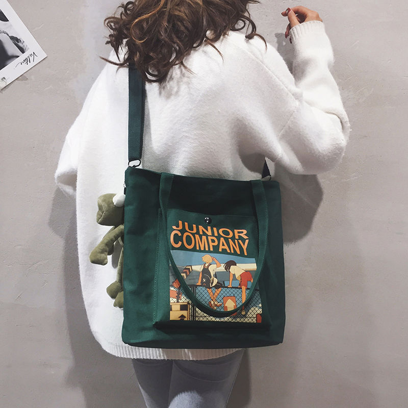 Bag female new style messenger bag Korean version schoolbag female Hong Kong style retro shoulder bag junior high school canvas bag