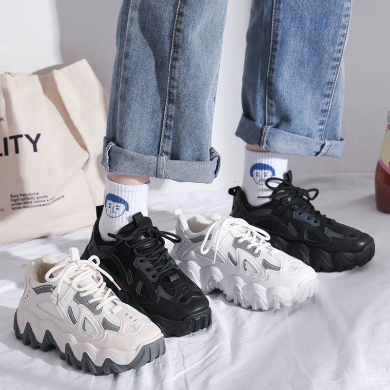 Old dad shoes for women's super hot student black Korean versatile leather reflective new net Hongyuan Sufeng sports shoes