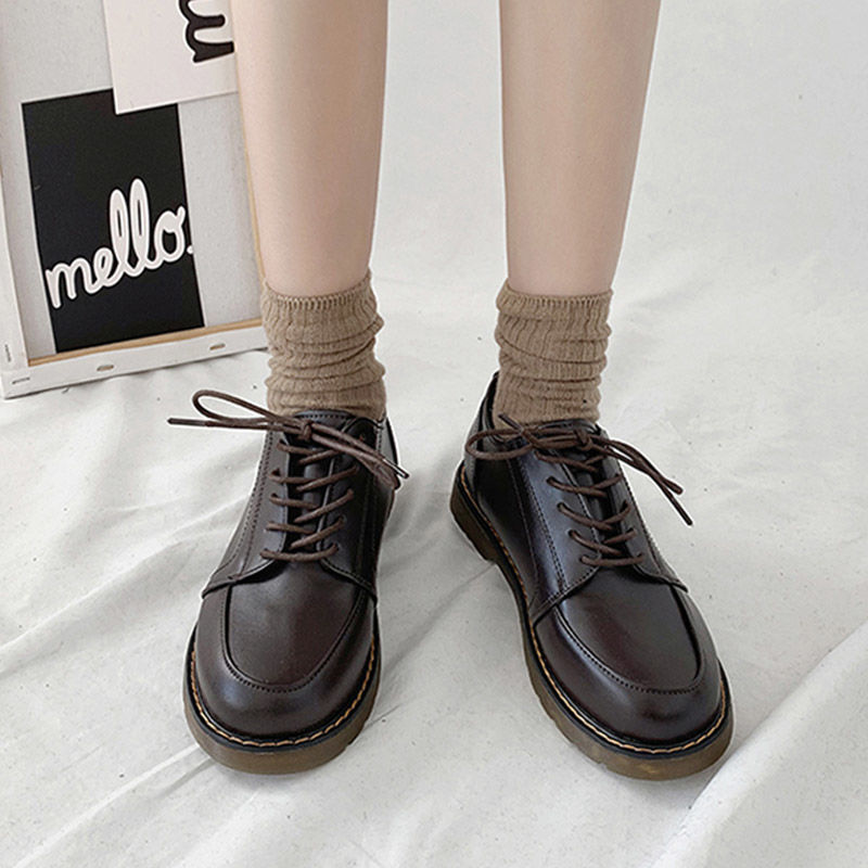 Women's small shoes autumn and winter trend British style Korean students' new plush flat bottom retro Japanese college style JK shoes