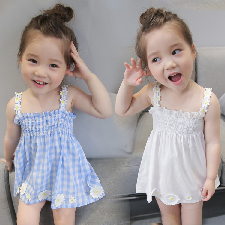 Limited time girl's cool flower dress children's lattice suspender skirt girls' spring and summer short fashion skirt