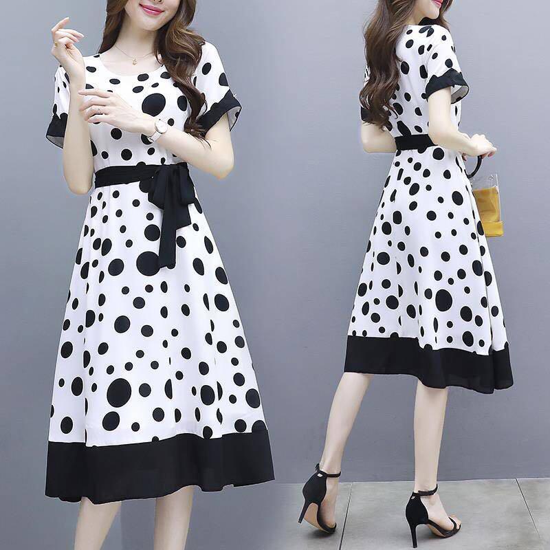 Polka dot dress women's mid long 2020 summer new Korean fashion temperament slim print skirt women