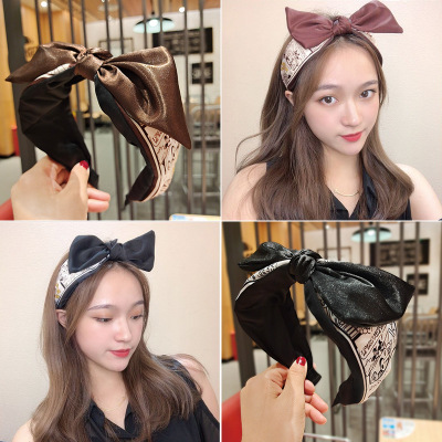 Korean dongdamen net red same hairband Mickey printed big bow hairpin simple Bow Headband female