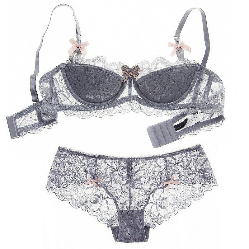 Lace 1 / 2 half cup bra European and American transparent sexy gathered small bra women's red underwear set thin