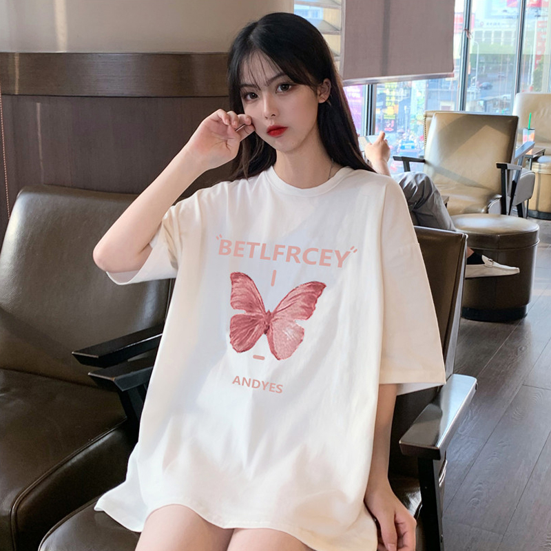 Summer Korean version new net red butterfly print lower garment missing ancient sense loose short sleeve T-shirt girl