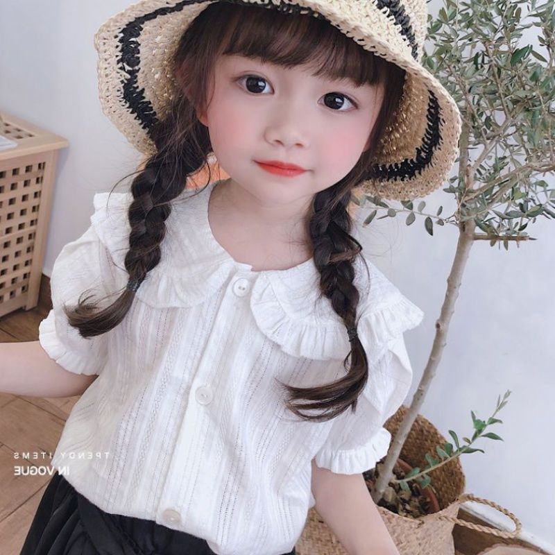 1-5 years old girl baby soft baby cotton shirt girl baby summer short sleeve 3 girls' Princess foreign style Lapel shirt