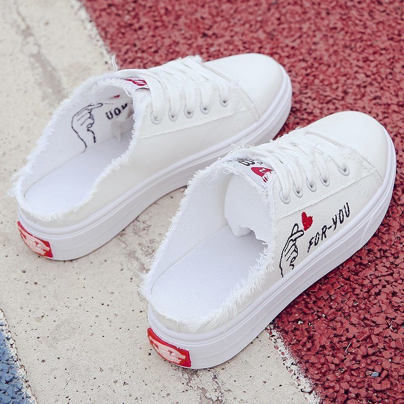 Spring and summer 2020 canvas shoes female students' Korean version of half trailer with no back heel