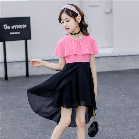Girls' Chiffon Dress summer dress new Korean children's Chiffon shawl tailed beach princess skirt