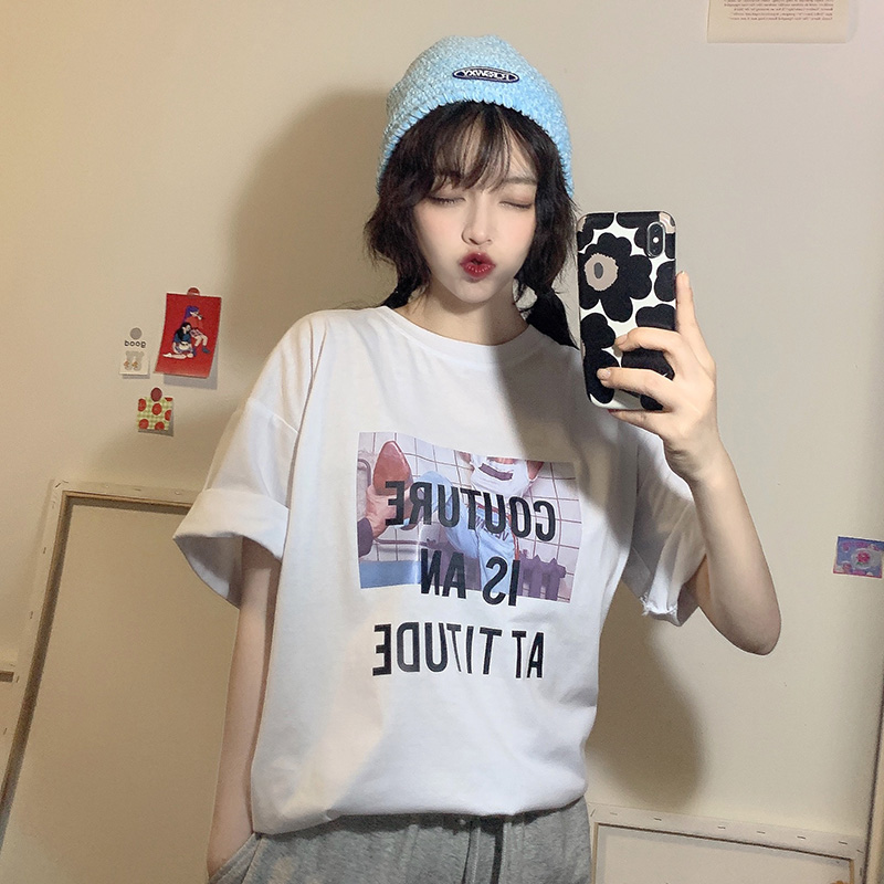Real shot ins trendy Harajuku hip hop short sleeve T-shirt women's new loose top in spring and summer of 2021