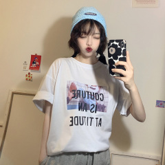 Real shot ins trendy Harajuku hip hop short sleeve T-shirt women's new loose top in spring and summer of 2021