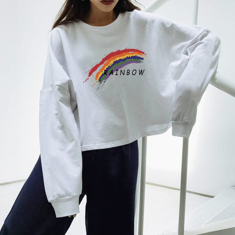 Autumn new thin sweater female student Harajuku style hip hop dance short top short long sleeve T-shirt for school start season