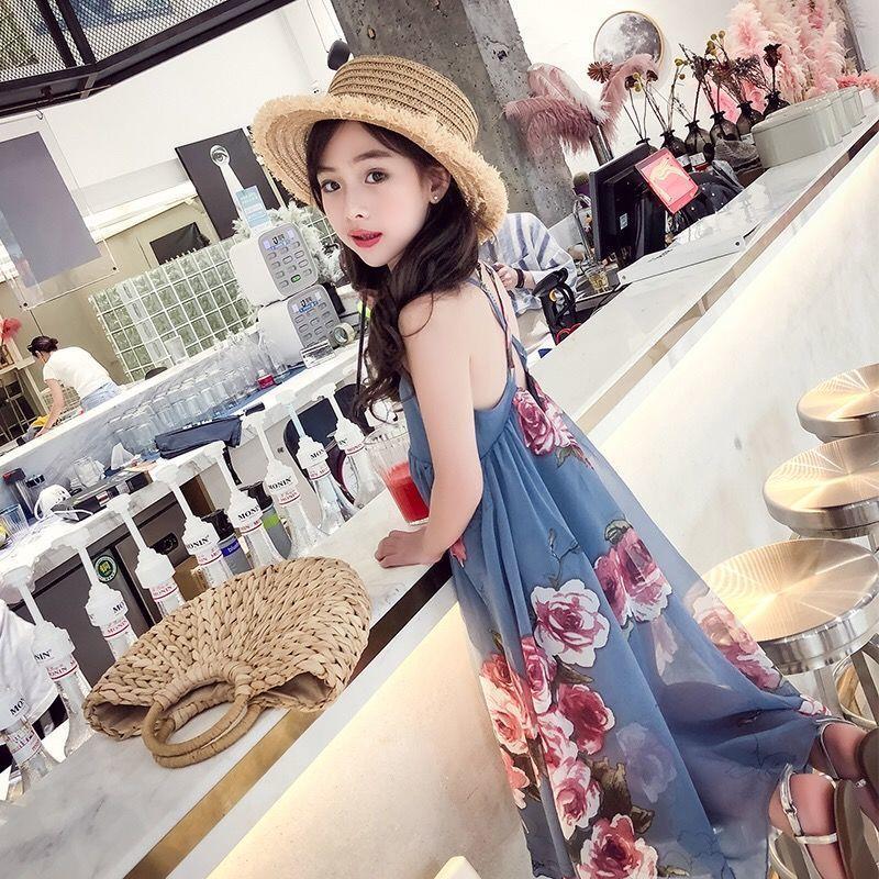 Girls dress 2020 new big children beach dress big flower fashion Princess Bohemia seaside holiday dress