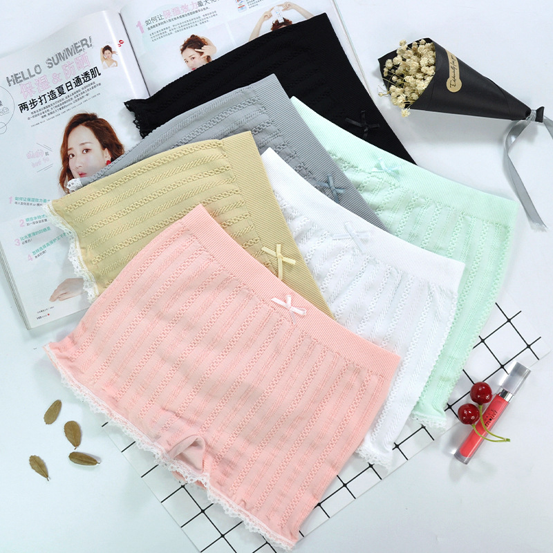 [3-Pack] seamless safety pants flat angle lace border protection middle waist underpants safety pants