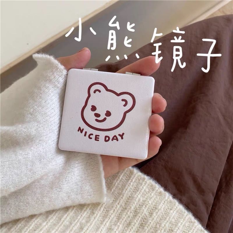 Ins small mirror foldable cute make-up mirror portable handheld Mini girl heart double side flip