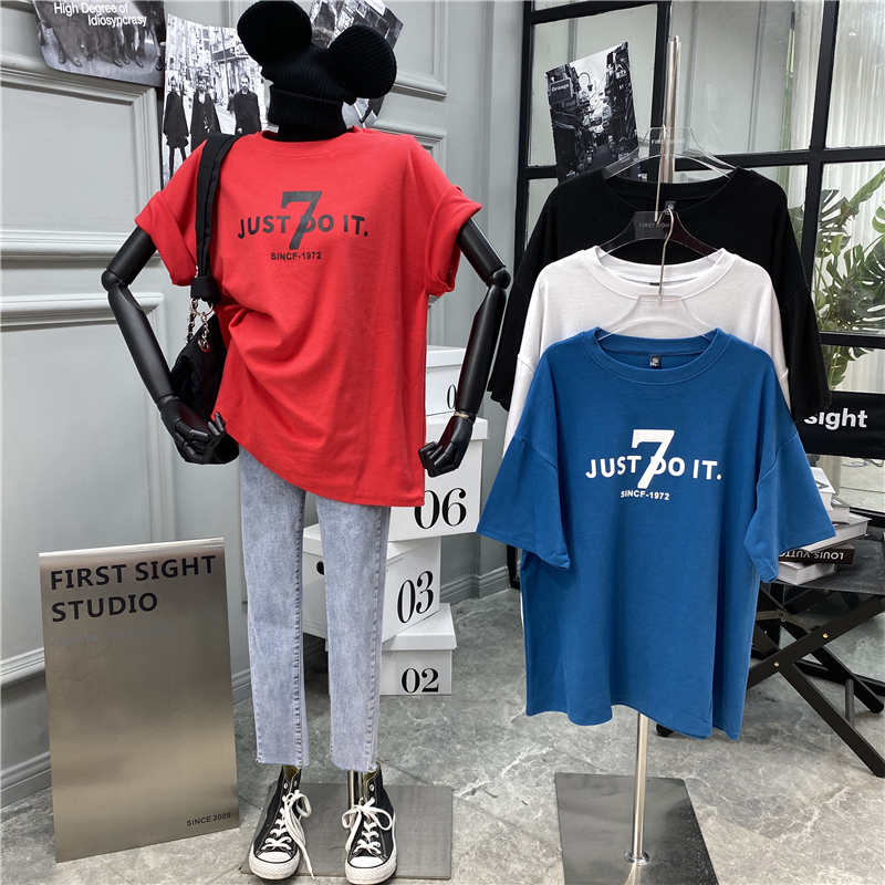 Short sleeve T-shirt women's summer 2021 new loose Korean round neck top large women's clothing