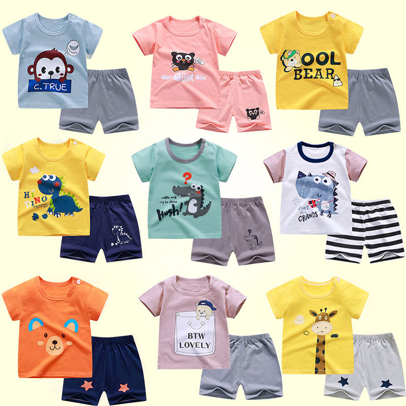 Children's short sleeve set pure cotton baby clothes boys' Shorts Girls' half sleeves 0-7 years old baby T-shirt summer children's wear