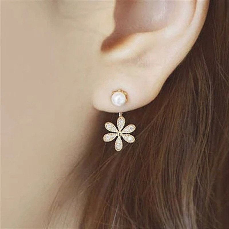 Real Korean Earrings small fragrant lady pearl five Leaf Flower Earrings