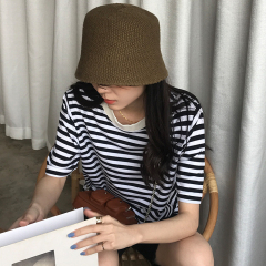 Real shot 2021 spring and summer new striped half sleeve top short sleeve T-shirt