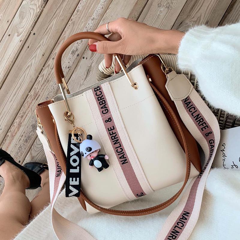 Bag women's bag new fashion fashion color contrast portable bucket bag retro versatile large capacity One Shoulder Messenger Bag