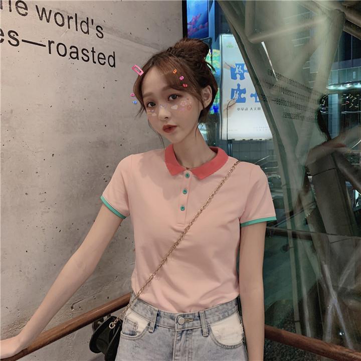 Net red elegant short sleeve t-shirt female summer new Korean student lovely slim polo shirt