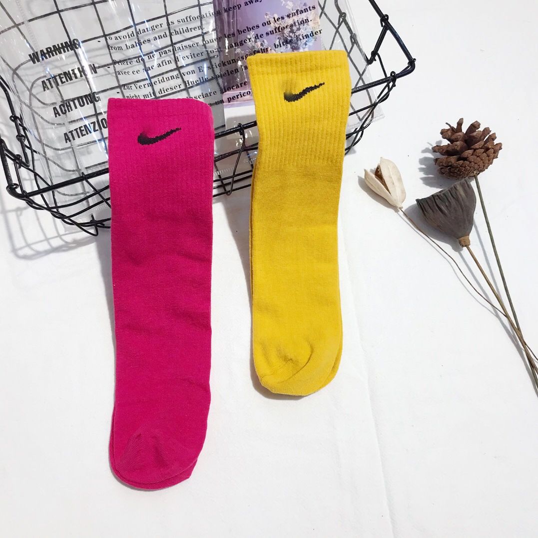Children's middle tube socks Summer Boys and girls candy color cotton socks pile socks thin net red tide brand NK hook sports socks
