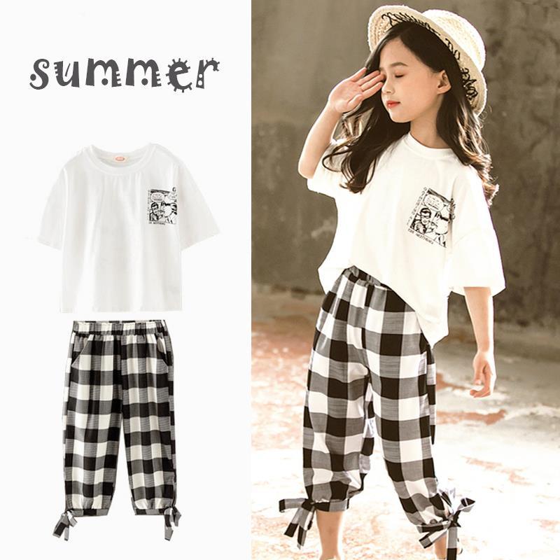 Girls' summer wear new children's check Capris nubao summer thin pants bloomers suit