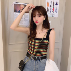 Korean early spring new striped knitted suspender vest