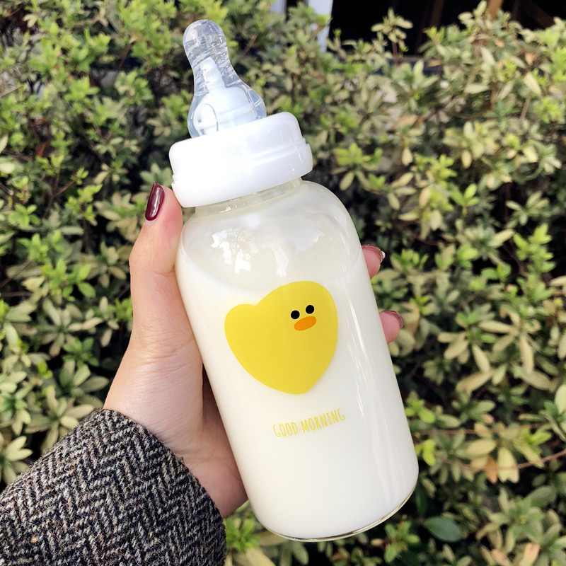 Korea creative lovely glass female pacifier straw water cup adult portable leak proof bottle children's student cup