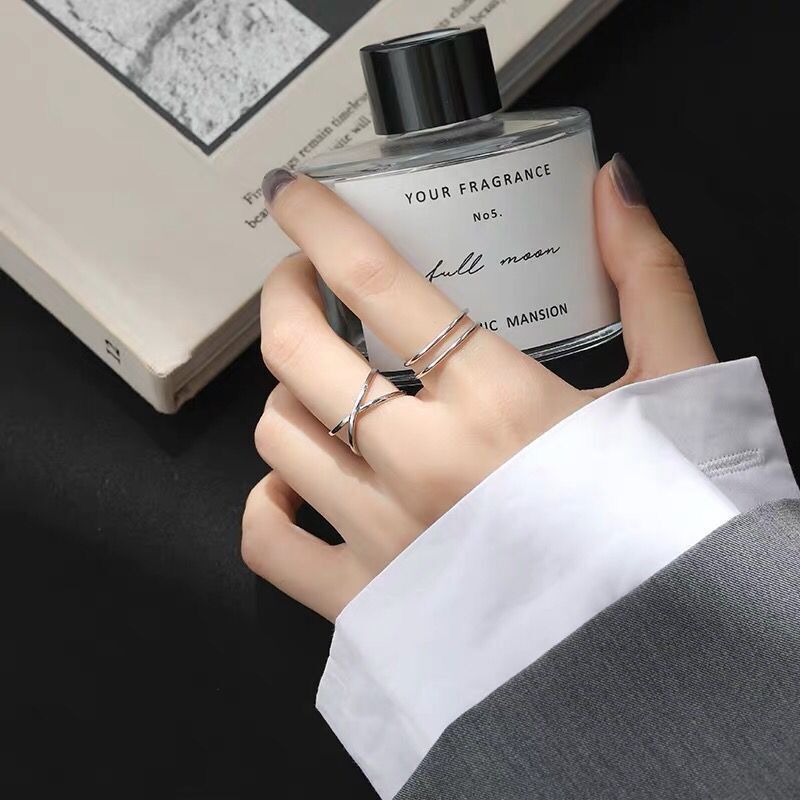 Ins parallel cross wave opening ring female Korean version student simple net red cool fashion ring new tail ring