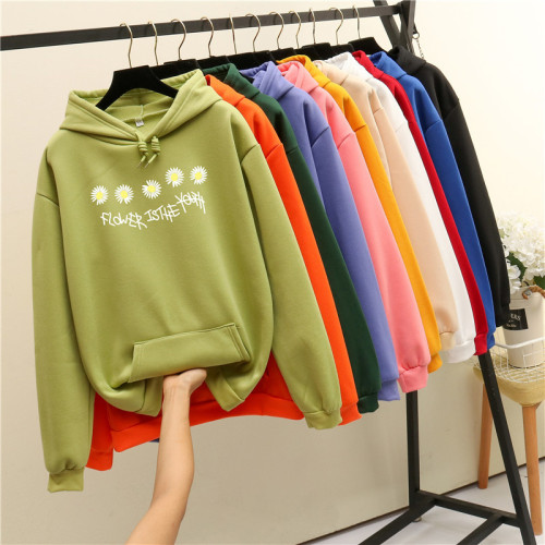 Super fire CEC autumn / winter Plush printed loose BF languid hooded long sleeve sweater women's top Pullover