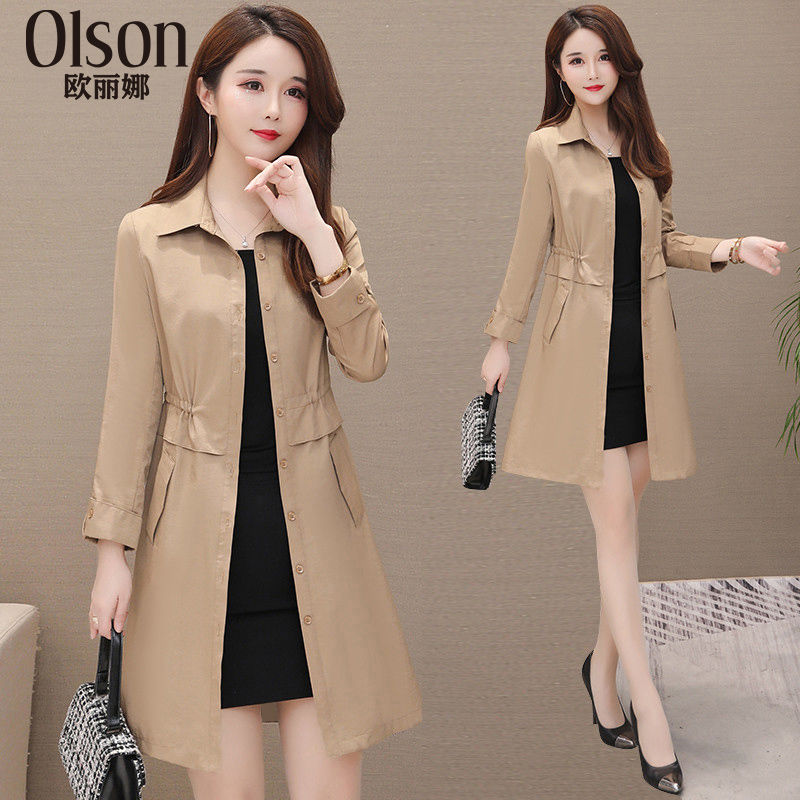 Windbreaker women's middle and long style 2020 spring and autumn new polo collar Korean loose solid color casual large slim coat