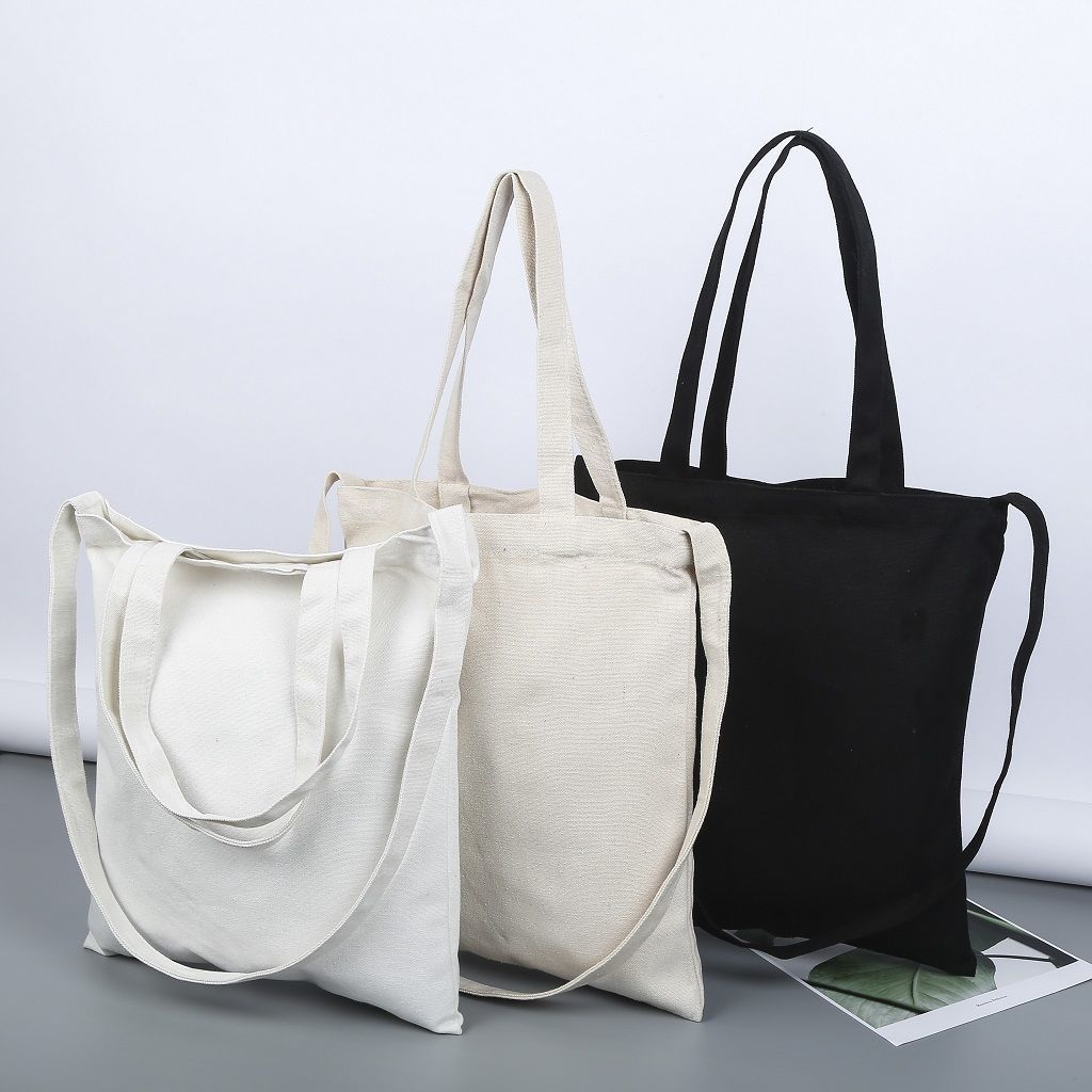Solid color canvas bag female student Korean version one shoulder simple large capacity shopping environmental protection portable canvas bag