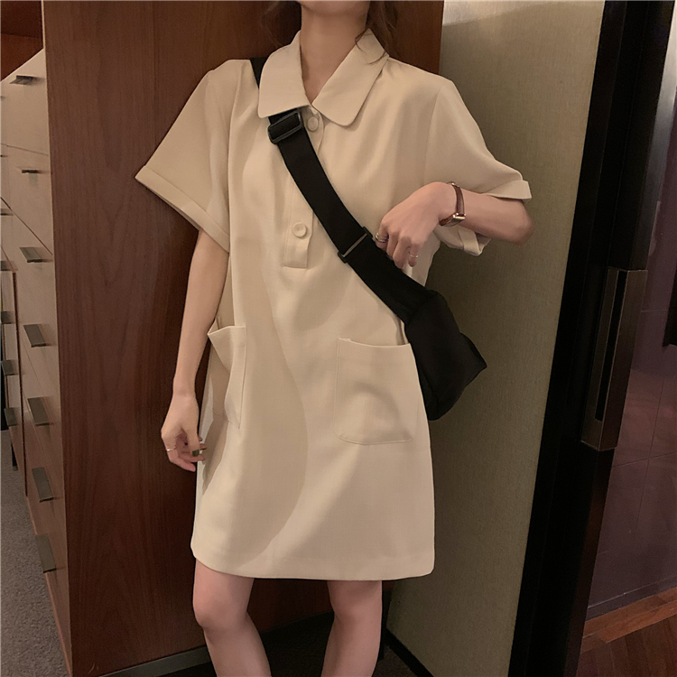 Real price ~ Korean version ins simple Lapel big pocket dress~