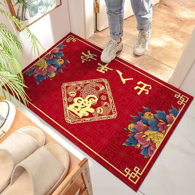 New year's red door mat, festive entrance mat, living room porch mat, lobby mat, anti slip bathroom mat, water absorbent carpet