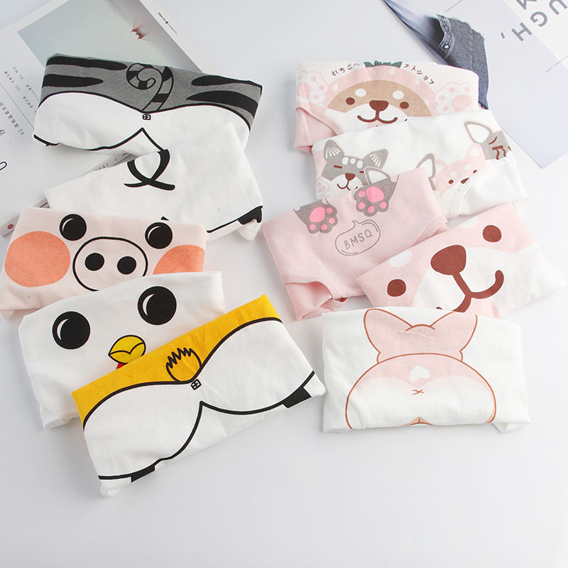 5 pairs of underwear female students 95% pure cotton Korean girls cute cartoon junior high school students middle waist women's briefs