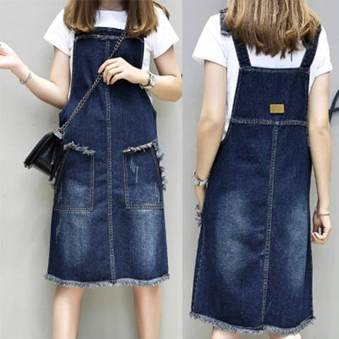 Extra large women's spring and summer clothes fat mm denim strap skirt plus fat and loose 200kg, showing the trend of thin medium and long skirts