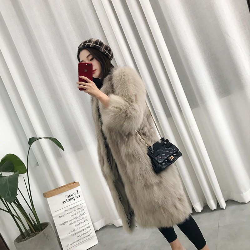 2020 new autumn and winter fur coat women's medium-length fox fur coat woven raccoon fur coat fur coat