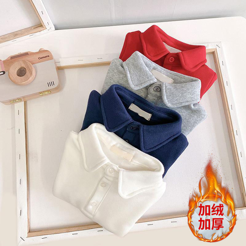 2020 autumn and winter boys' long sleeve plush and thick Lapel T-shirt children's baby Korean pure cotton polo shirt