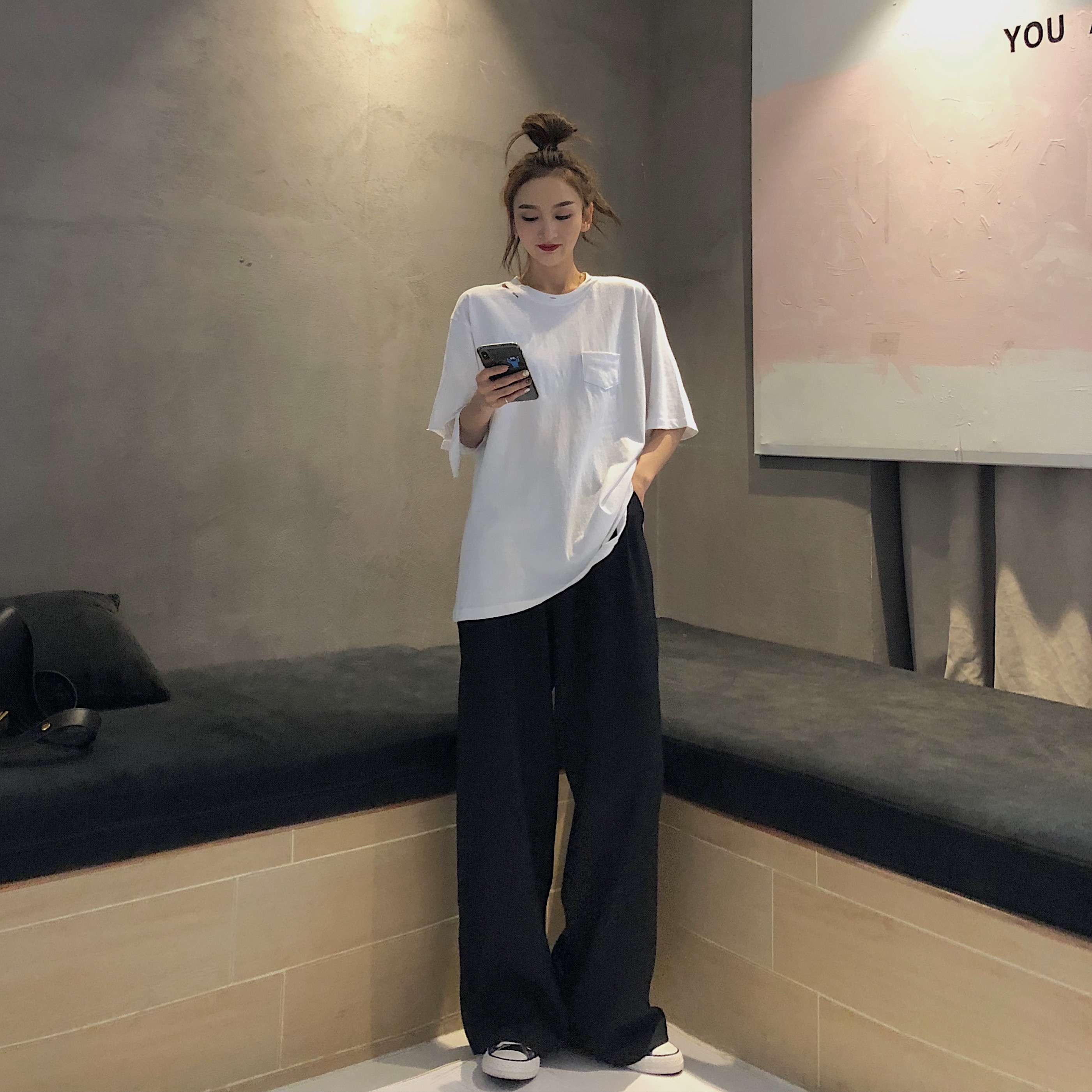 Real photo, real price, solid color, wide leg, straight tube pants