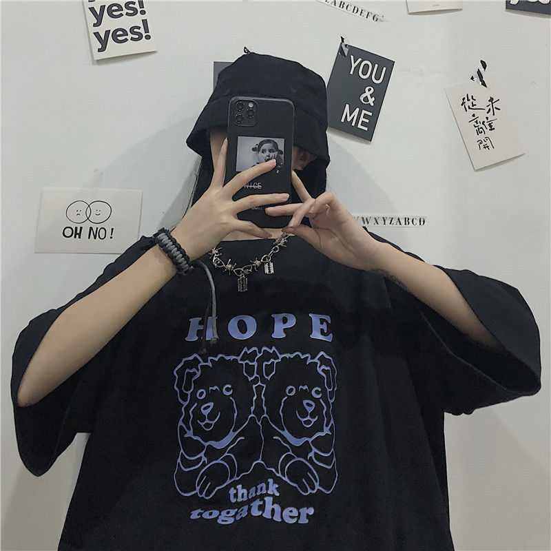 Fat mm large women's 200kg loose Harajuku short sleeve T-shirt women's summer Korean cartoon half sleeve top
